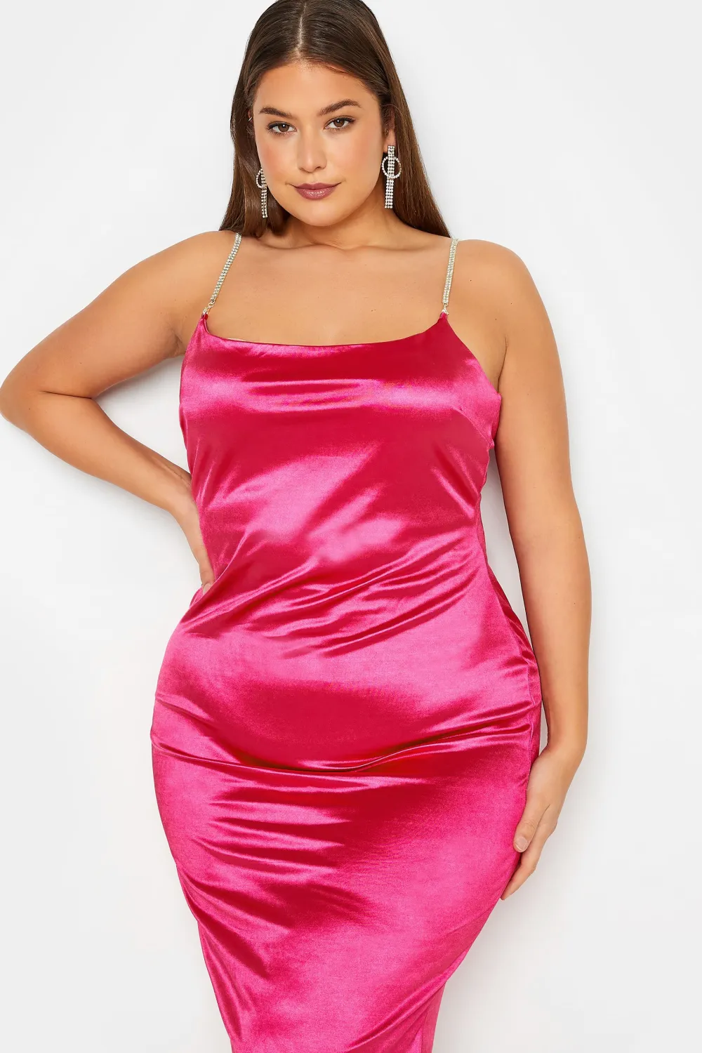 LTS Tall Hot Pink Diamante Strap Satin Mini Slip Dress