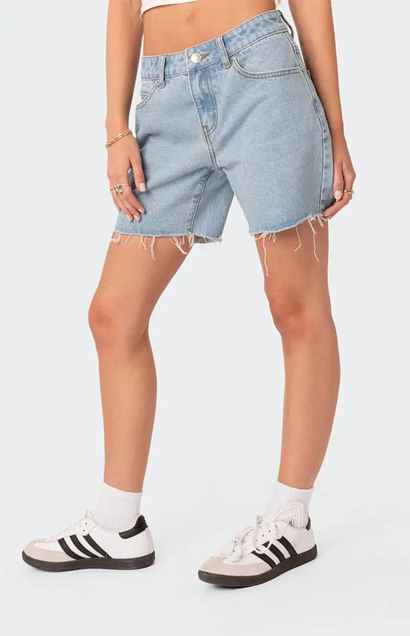 Edikted Tomboy Low Rise Denim Shorts