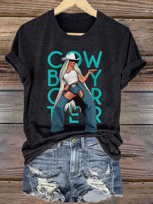 Retro Country Western Music Cowboy Print T-Shirt