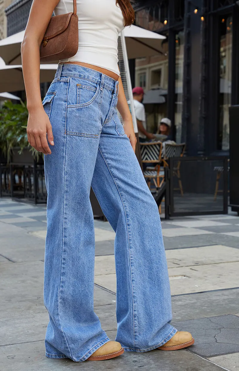John Galt Light Indigo Low Rise Baggy Wide Leg Jeans