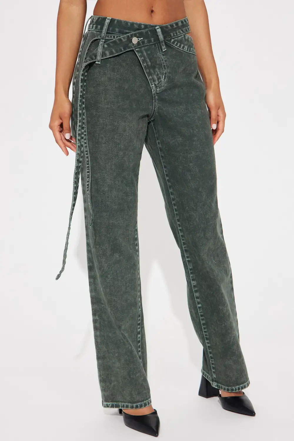 In The Archive Acid Wash Straight Leg Jeans - Olive