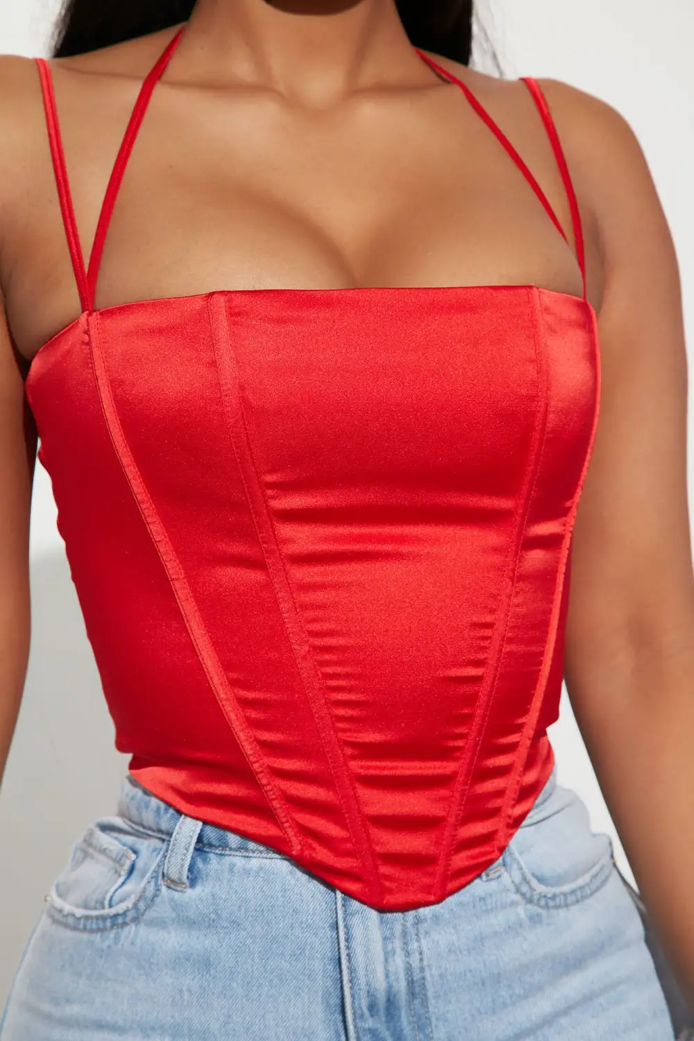 Josephine Satin Corset Top - Red