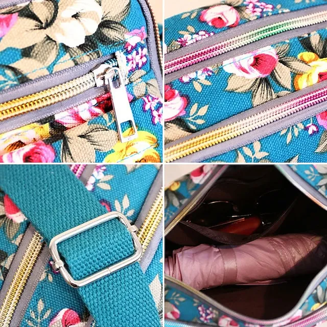 Women's Crossbody Bag Shoulder Bag Hobo Bag Canvas Shopping Daily Zipper Flower Large Capacity Foldable Lightweight Flower Black Red Blue