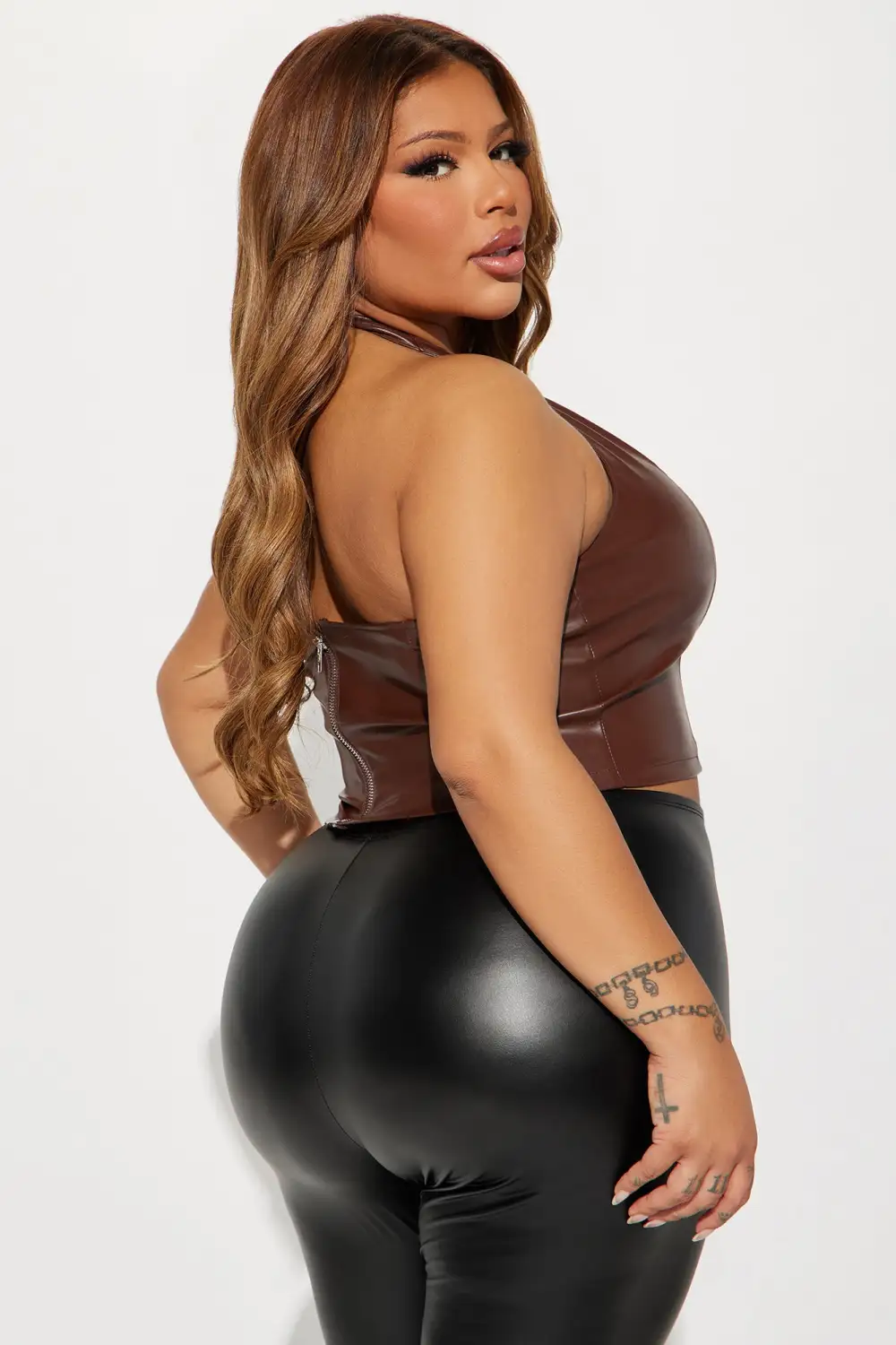 Up To No Good Lace Up Top - Brown