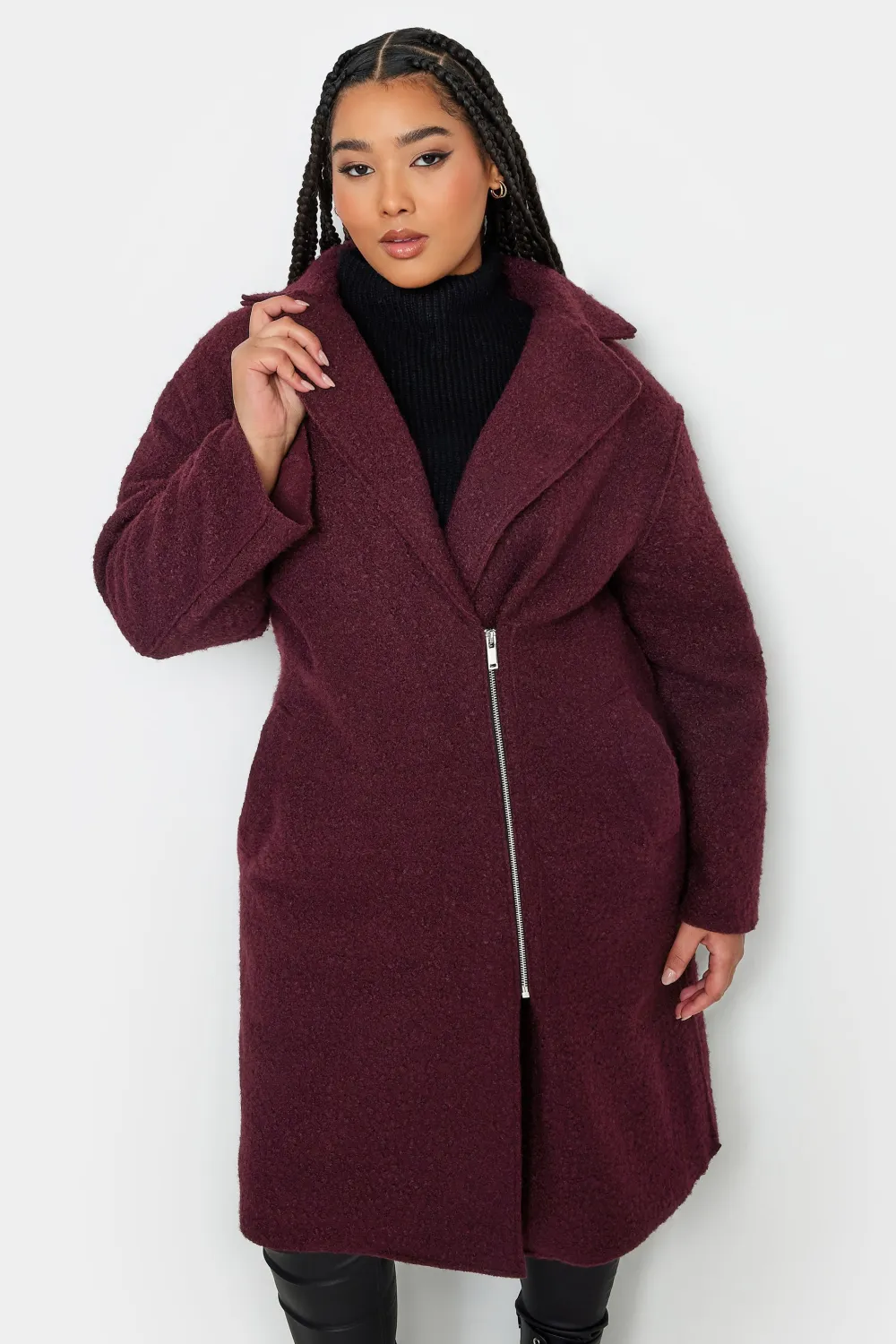 YOURS Curve Grey Boucle Biker Coat