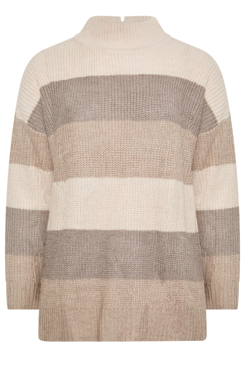 YOURS Curve Grey Stripe High Neck Knitted Jumper