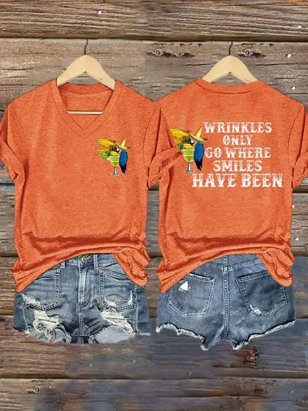 Women's Retro Wrinkles Only Go Where Smiles Have Been Print T-Shirt