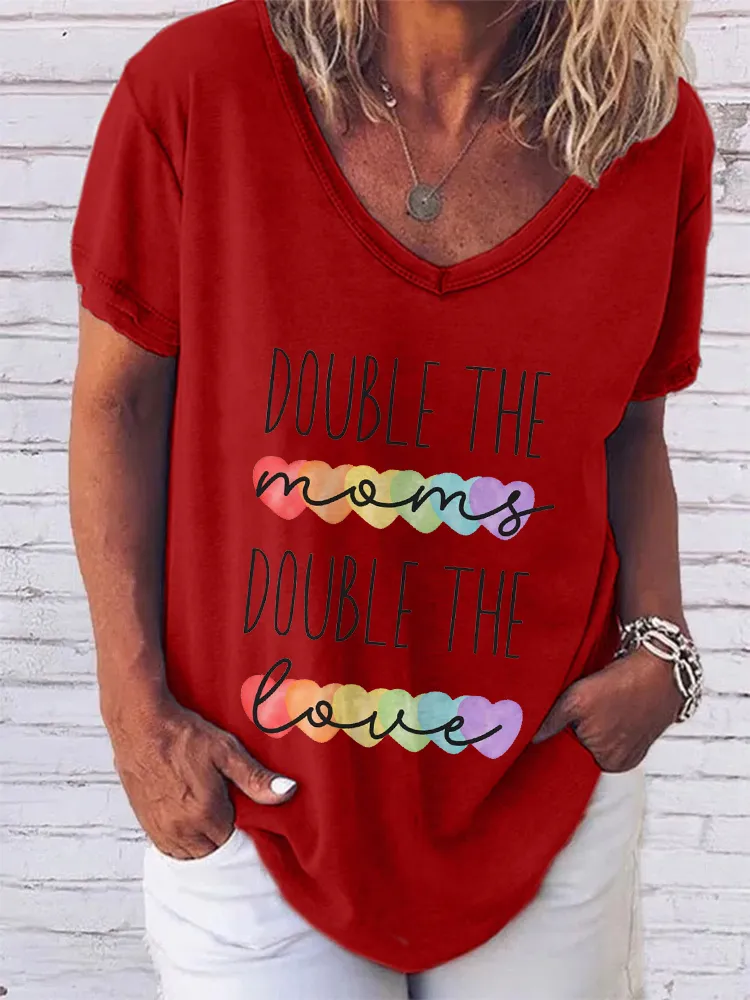 Women'S Double The Moms Double The Love V-Neck Short-Sleeved T-Shirt