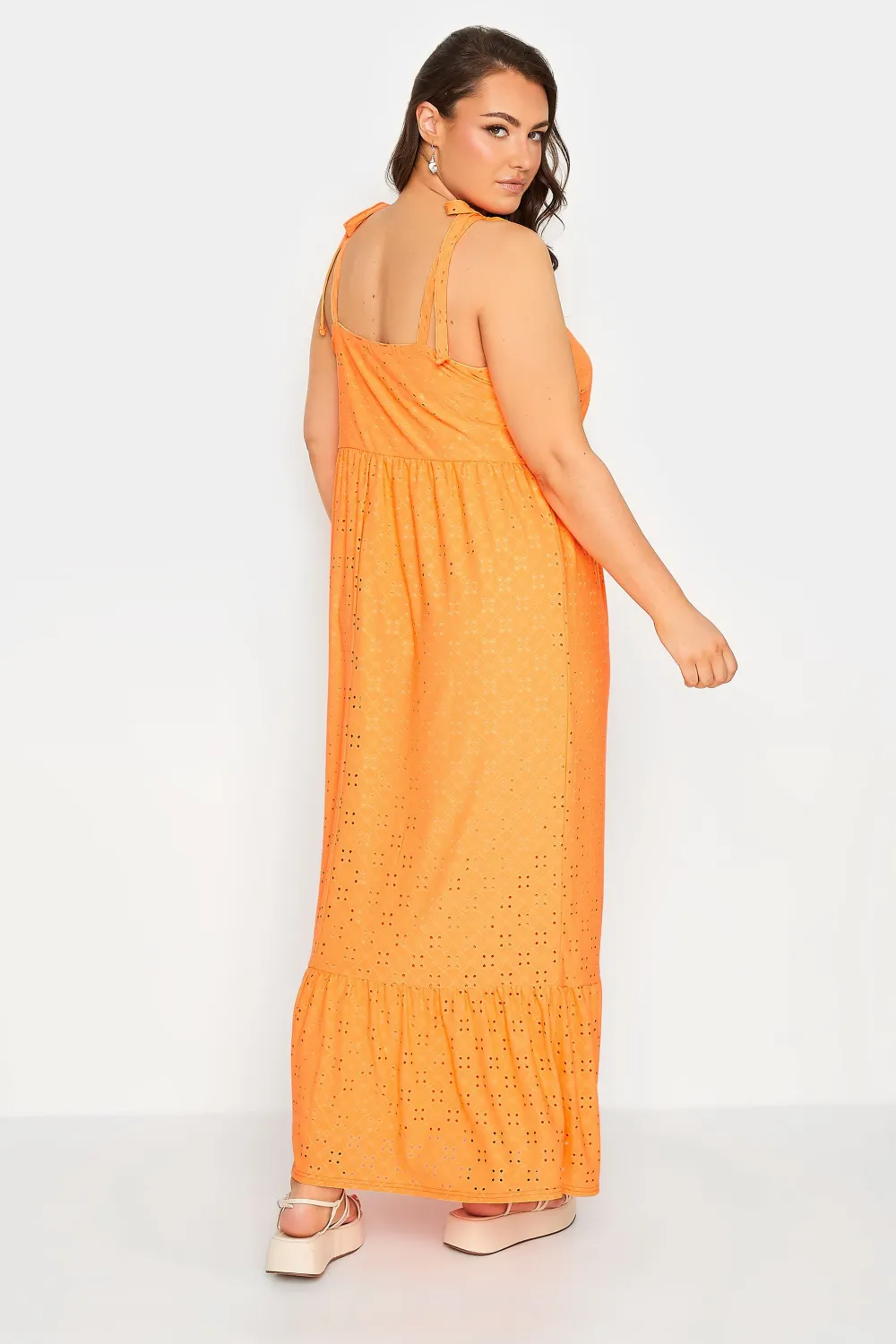 YOURS Curve Bright Orange Broderie Anglaise Maxi Dress