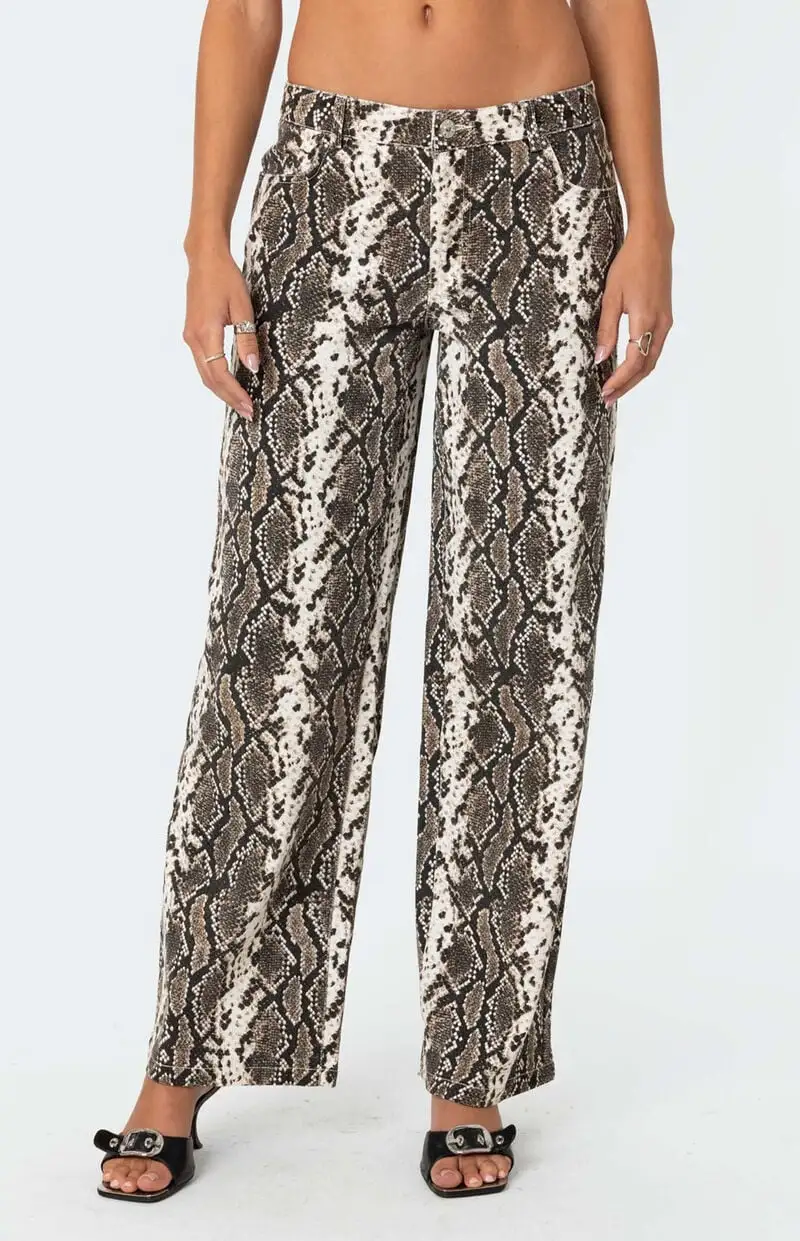 Edikted Snakescale Printed Low Rise Jeans