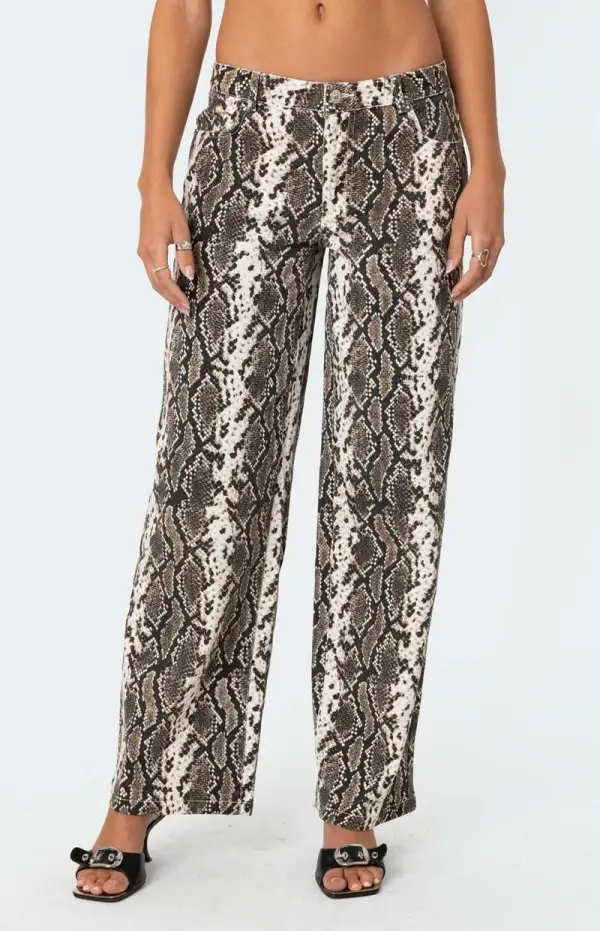 Edikted Snakescale Printed Low Rise Jeans