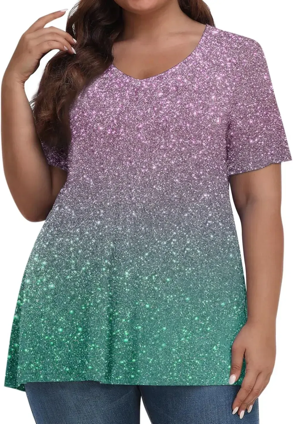 Plus Size Tops for Women Dressy Short Sleeve V Neck Shirts for Women Summer Tops for Women 2024 Floral Print Top