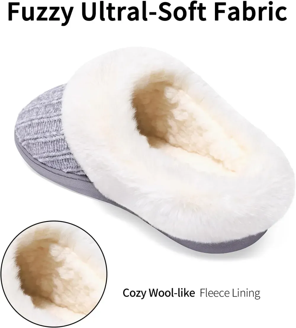 Warm Knit House Slippers for Women Comfy Wool-Like Lined Chenille Slippers with Memory Foam and Indoor Outdoor Soles