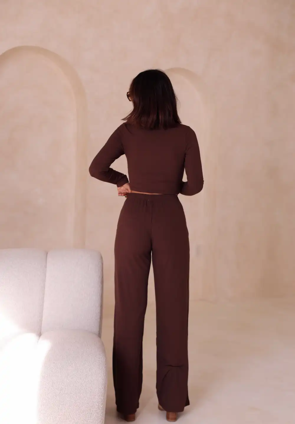 Brown Ribbed Knit Pants