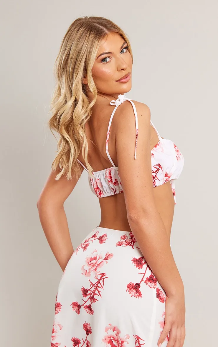 Zebra Woven Floral Printed Tie Strap Bralet