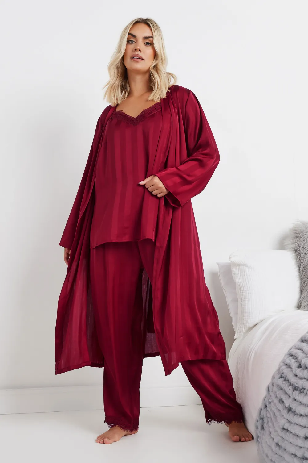 YOURS Curve Red Stripe Satin Pyjama Set