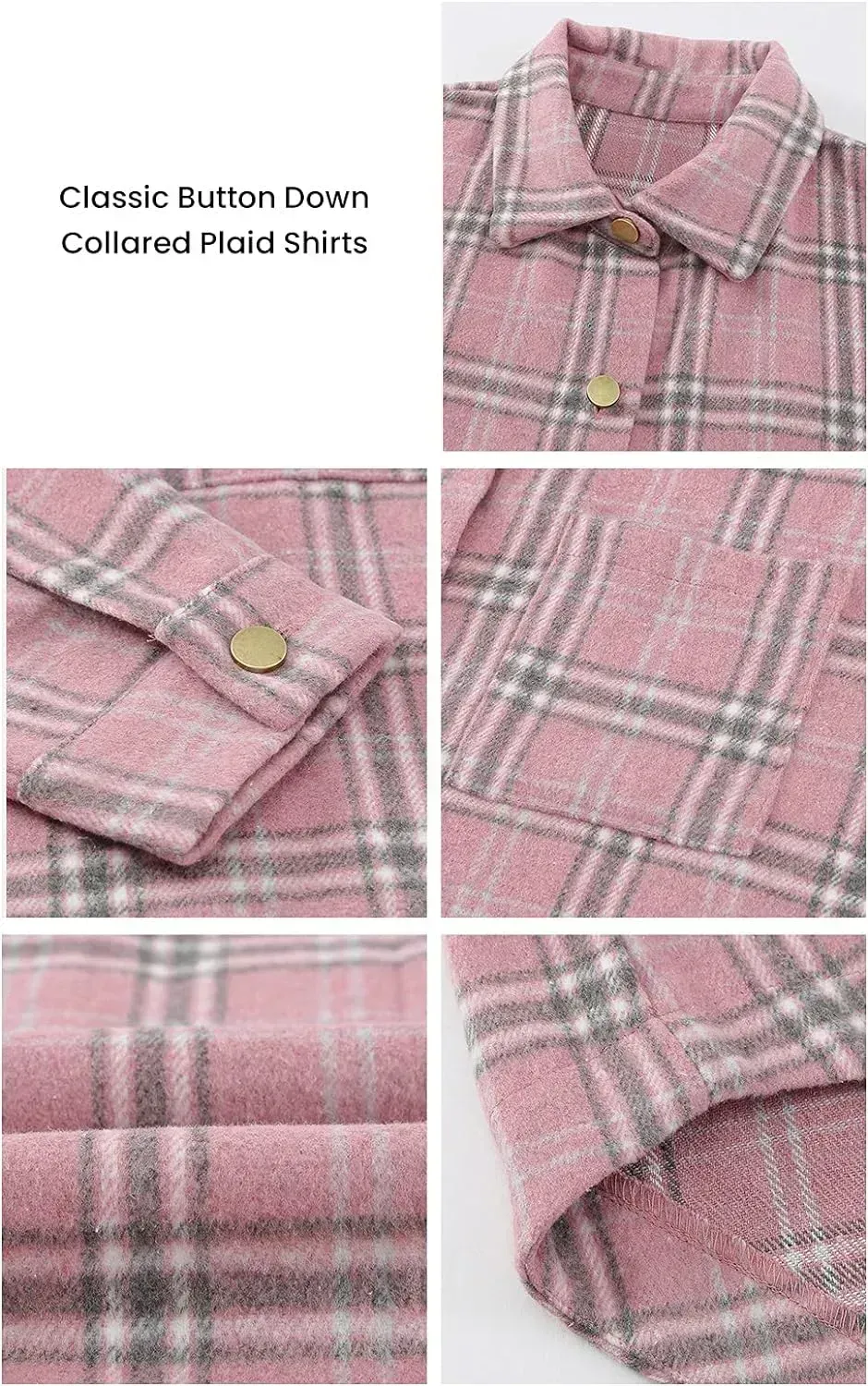 Women's 2023 Fall Clothes Plaid Shacket Jacket Long Sleeve Button Down Flannel Shirts Fashion Blouse