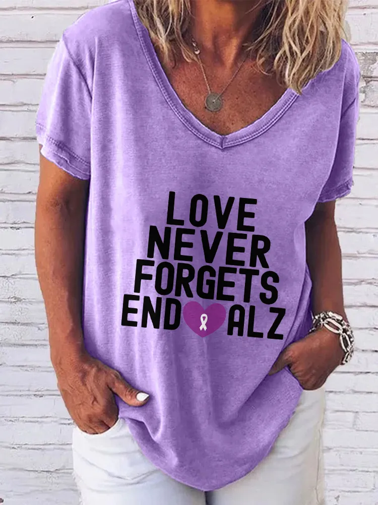 Women'S V-Neck Short-Sleeved T-Shirt Love Never Forgets End Alz Prints