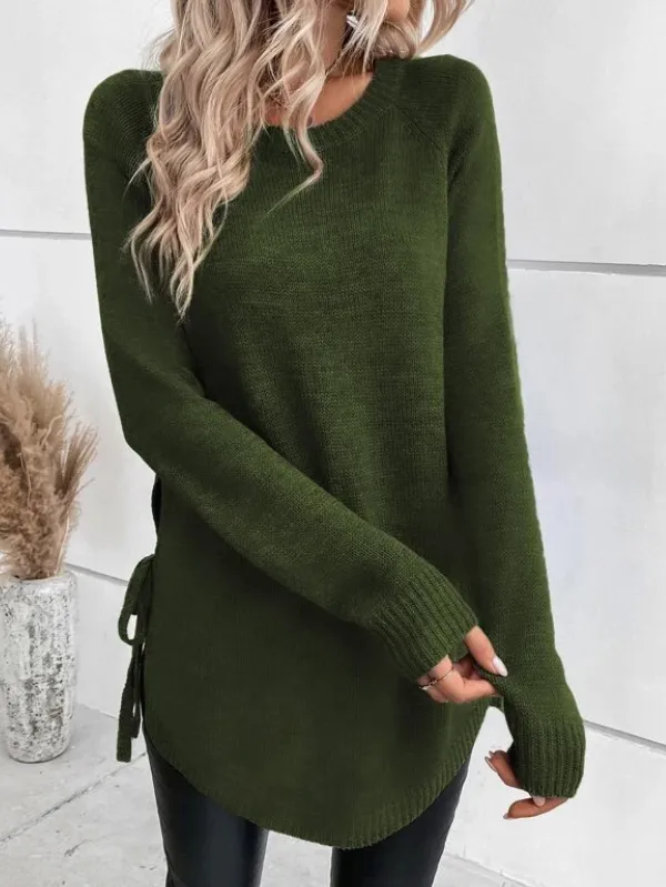 Raglan Sleeve Knot Side Sweater