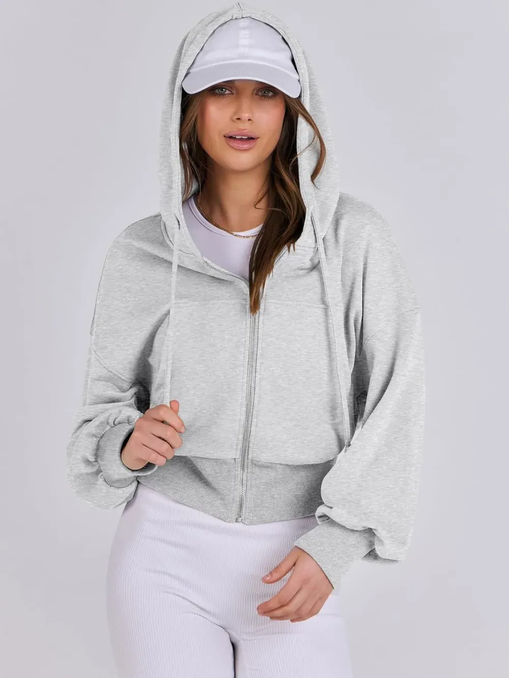 Women's Zip Up Hoodies Cropped Sweatshirts Full Zip Jackets Casual Fashion Fall Outfits Winter Clothes