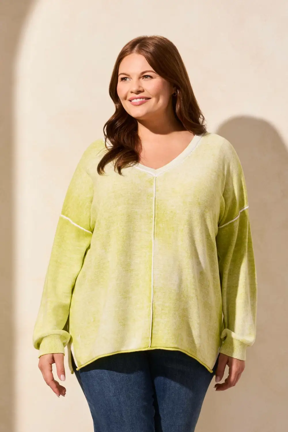 Special Wash Long Sleeve V-Neck Sweater-Starfruit