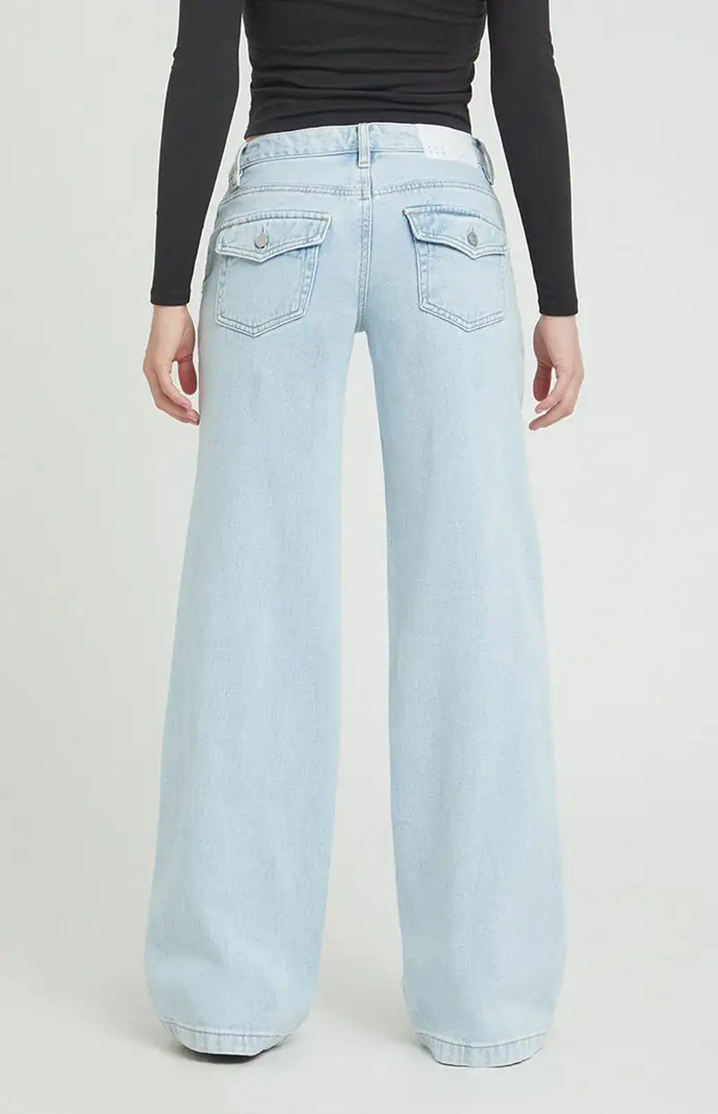 PacSun Casey Button Pocket Low Rise Baggy Jeans Light Indigo