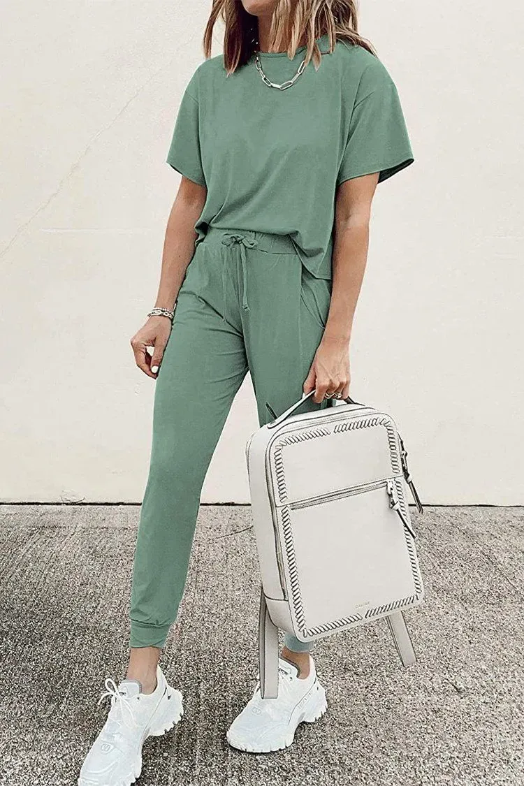 Two Piece Outfit Short Sleeve  Pullover Tops Tracksuits