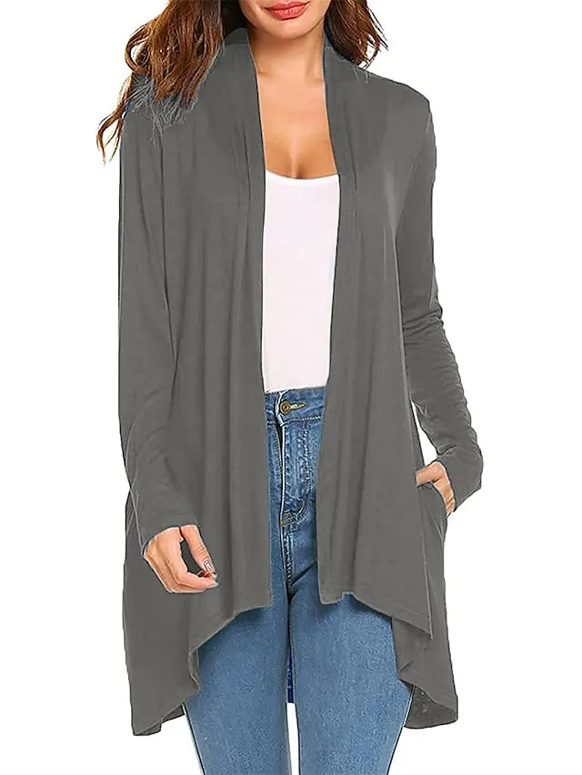 Women's Cardigan Sweater Open Front Ribbed Knit Knit Pocket Summer Fall Outdoor Daily Weekend Stylish Casual Soft Long Sleeve Solid Color Black White Wine S M L
