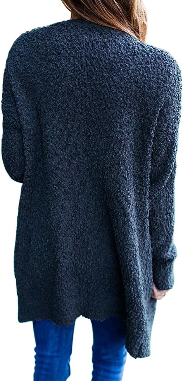 Women's Long Sleeve Soft Chunky Knit Sweater Open Front Cardigans Outwear Coat
