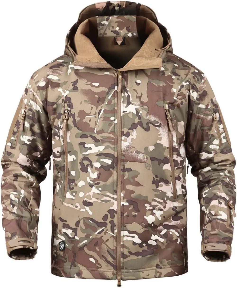 Men's Tactical Softshell Jacket Waterproof Fleece Hooded Hunting Coat