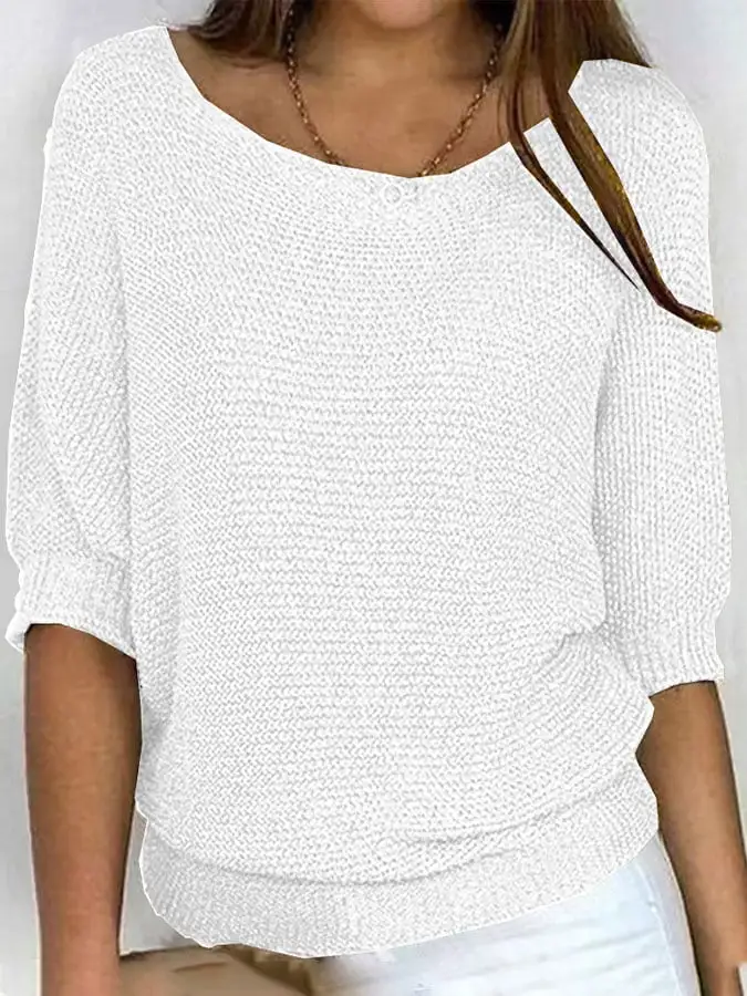 Women's solid color casual loose three-quarter sleeve sweater