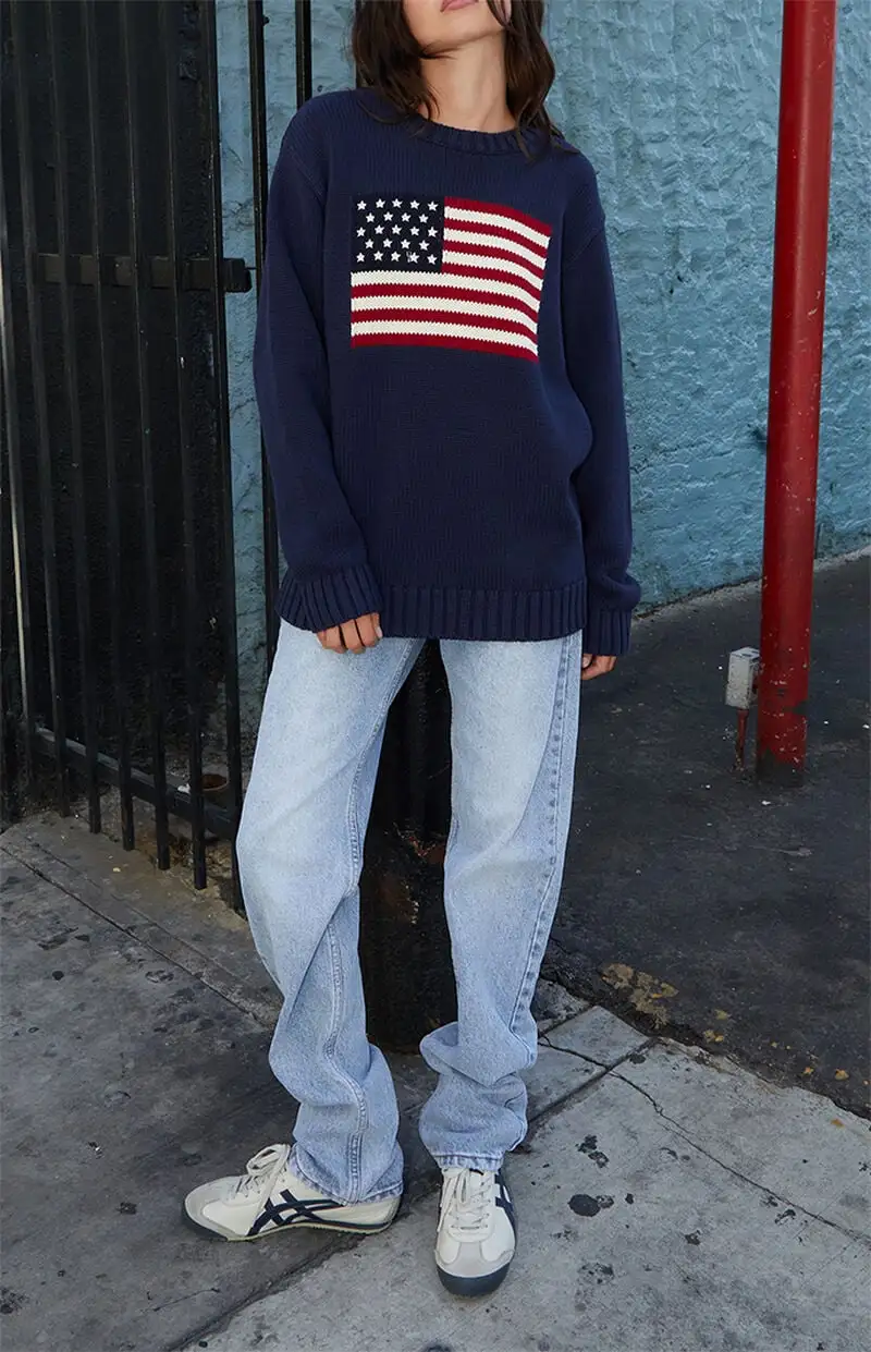 John Galt Navy Flag Crew Neck Sweater