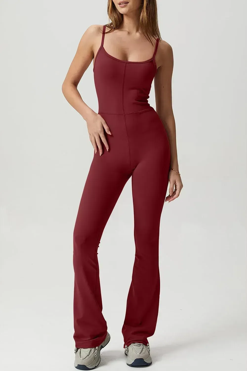 Flare Jumpsuits for Women Spaghetti Straps Scoop Neck Bodycon Full Length Casual Unitard Playsuit
