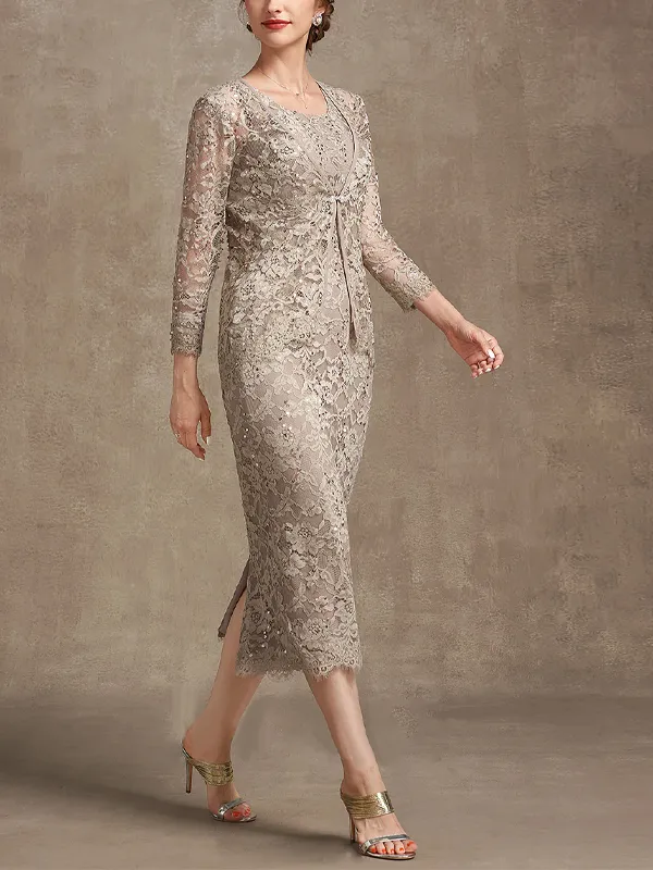 Lace Tea Roval Neck Dress Top Suit