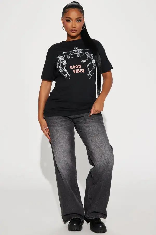 Good Vibes Skeleton Graphic Tee - Black