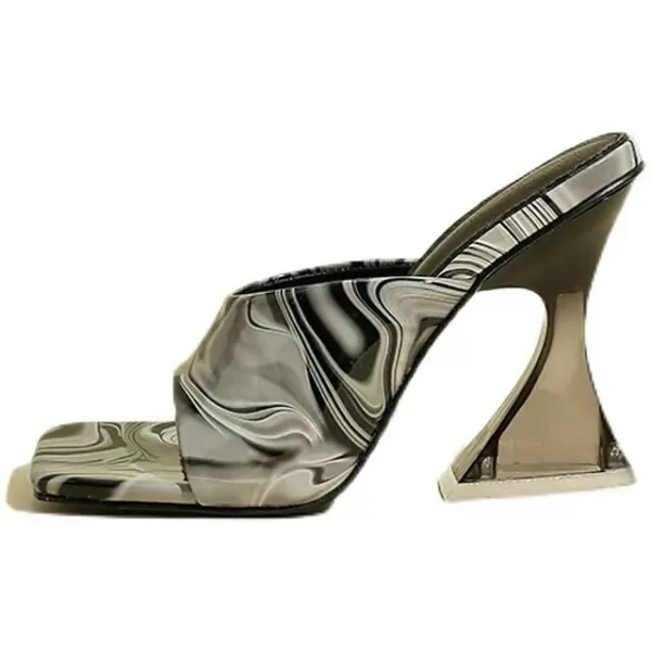 Women's Mules Daily Summer High Heel Open Toe Casual PU Leather Loafer Black Rainbow