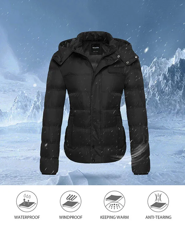 Women's thick winter jacket quilted warm down jacket with detachable hood