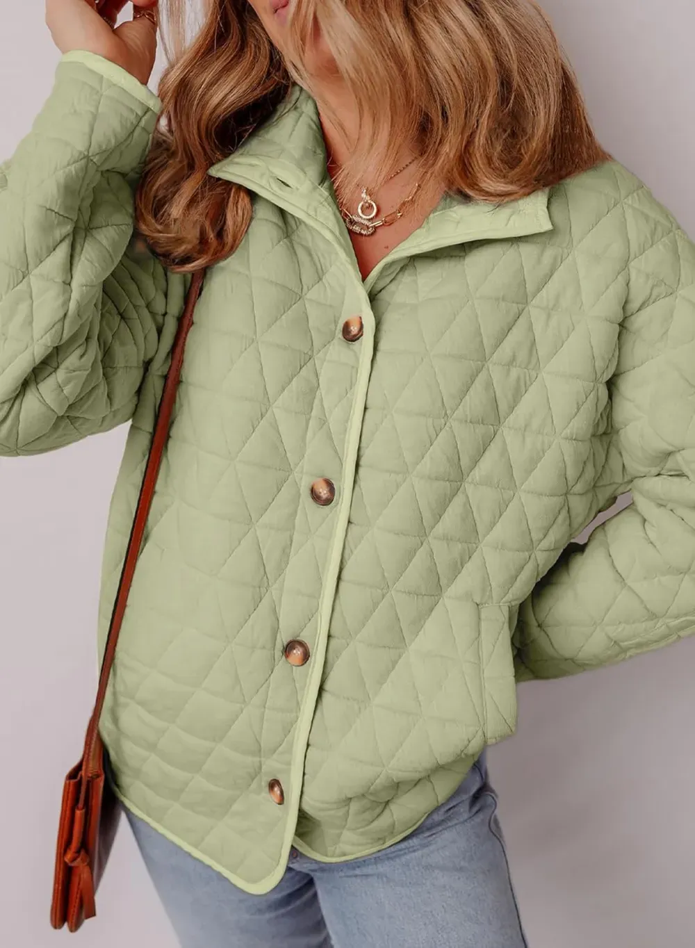 Women's Lightweight Diamond Quilted Jacket Casual Winter Open Front Button Down Puffer Coat Outwear Cardigan