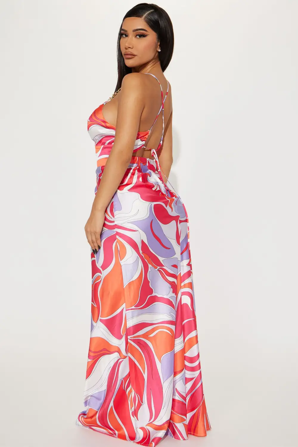 Danielle Satin Maxi Dress - Fuchsia/combo