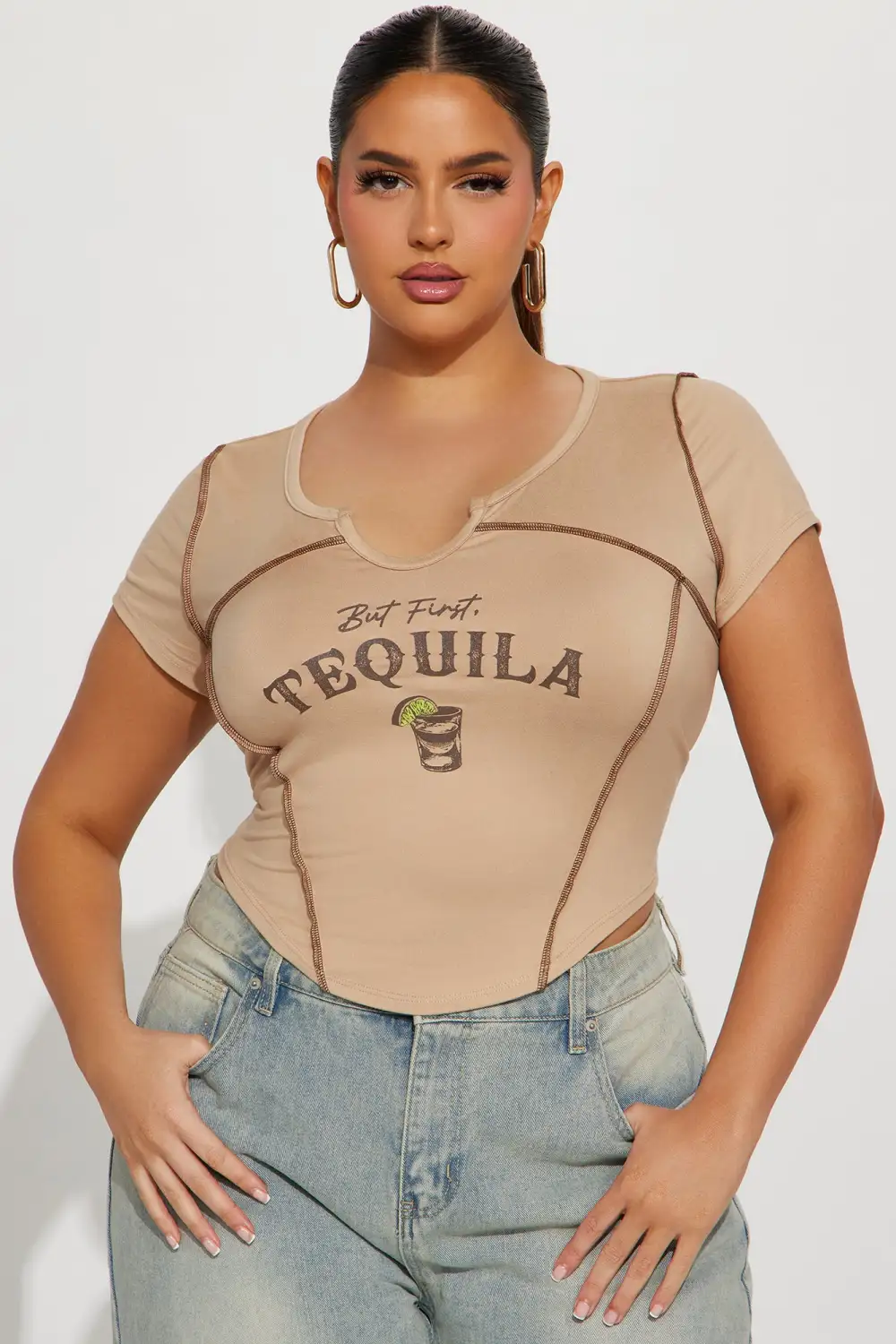 Tequila First Crop Top - Taupe