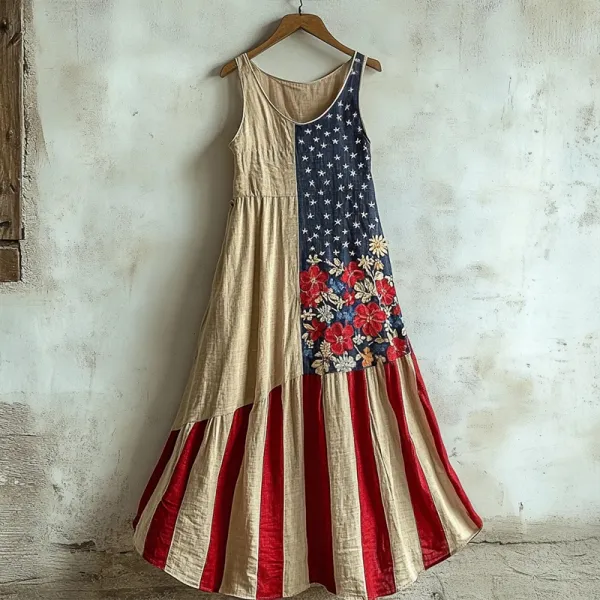 Independence Day Inspired Floral Print Vintage Dress