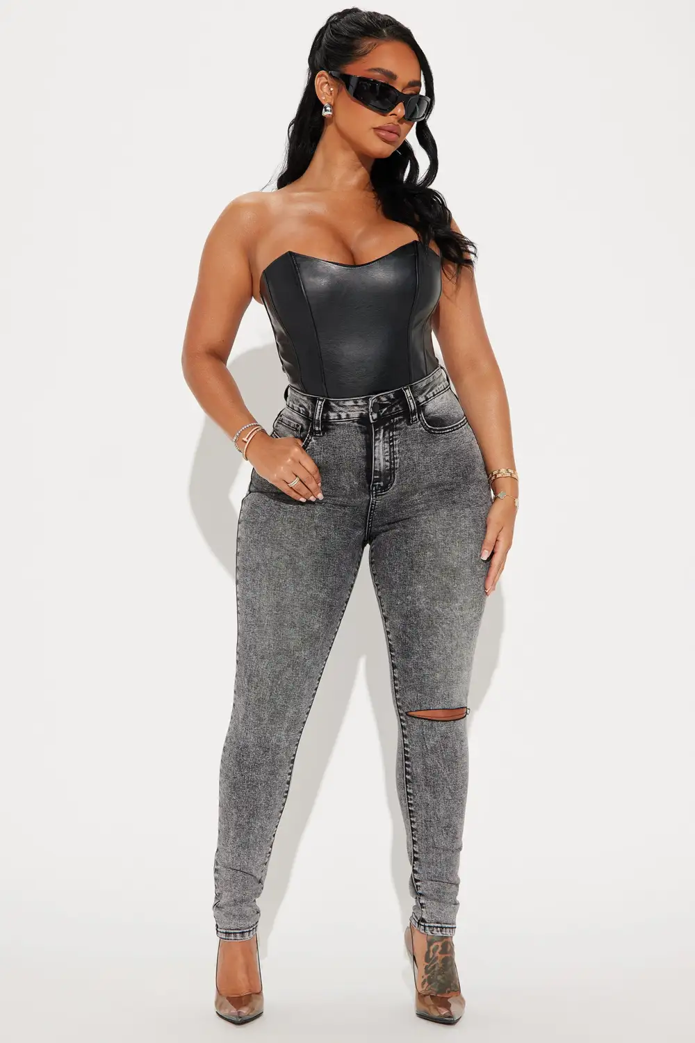 Don't Rush Tinted Stretch Skinny Jeans - Acid Wash Black