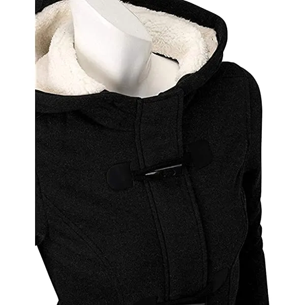 Ladies hooded coat button horn bomber jacket