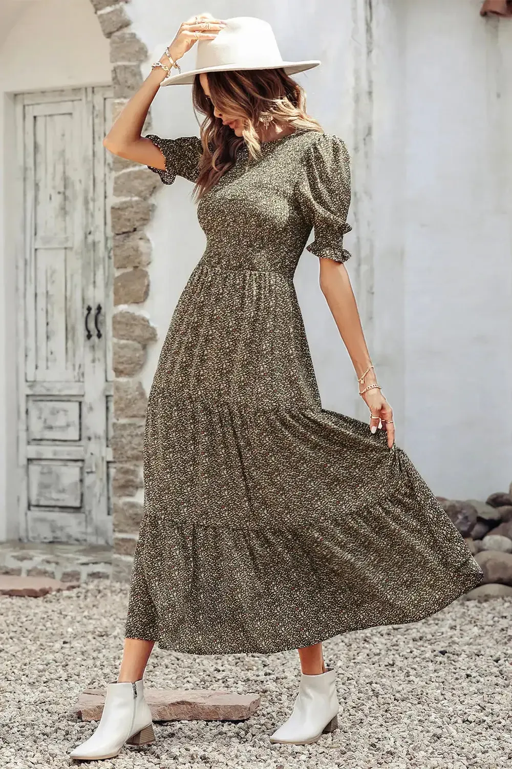 Summer Ruffle Bohemian Tiered Smocked Maxi Dress