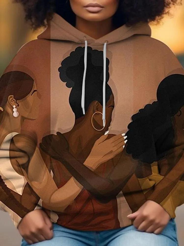 Black Girls Shoulder To Shoulder Printed Women'S Hoodies