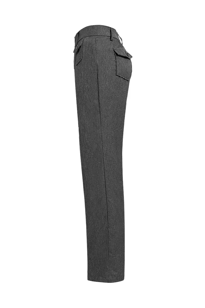Solid Flap Pocket Button Up Mid Rise Straight Leg Pants