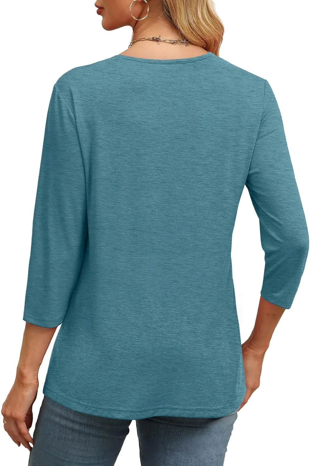 ⏰Hot Sale-Women's V Neck 3/4 Long Sleeve Tops Loose Fit Blouse