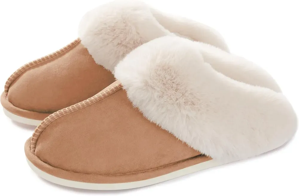 Womens Slipper with Memory Foam Fluffy Soft Warm Slip On House Slippers Anti-Skid Cozy Plush for Indoor Outdoor