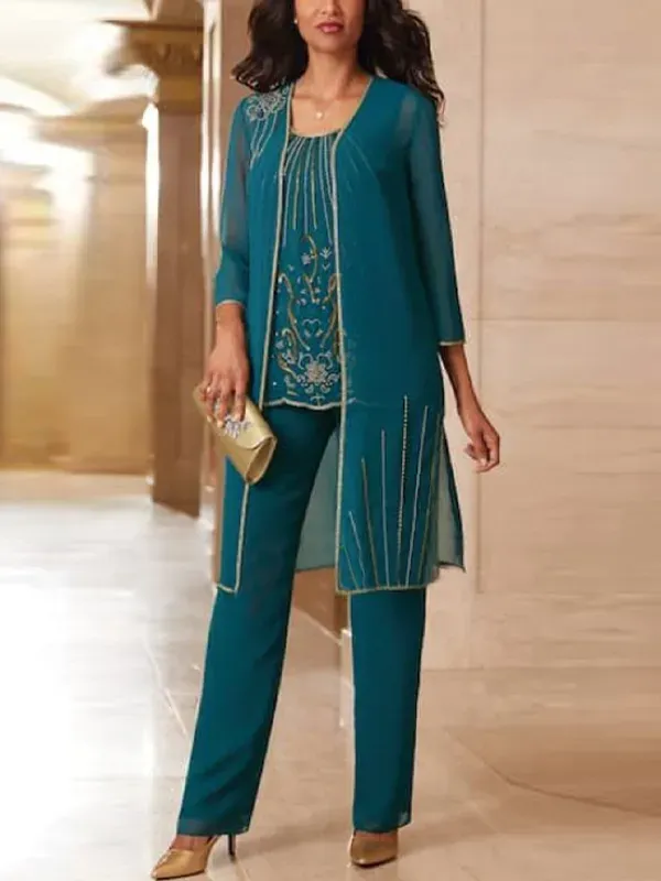 Sequined suspender top trousers three-piece set