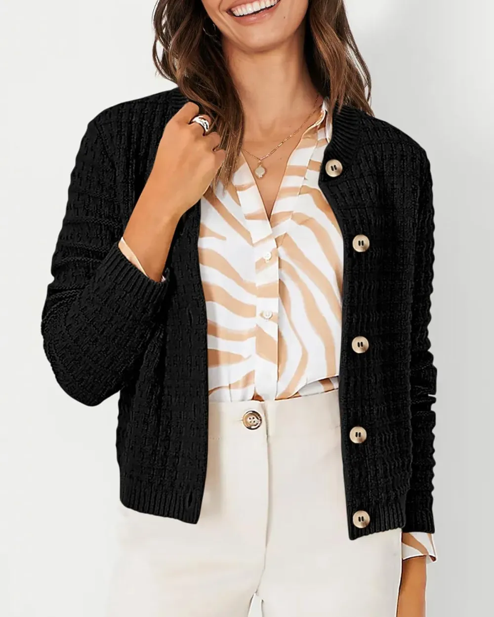 Women's Knit Cardigan Sweaters Casual Long Sleeve Open Front Button Down Trendy Jackets Outerwear